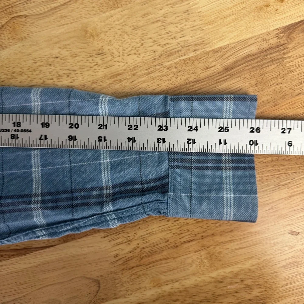 UNTUCKit Garzon Mens Medium Blue Plaid Cotton Linen Slim Fit Button Down Shirt